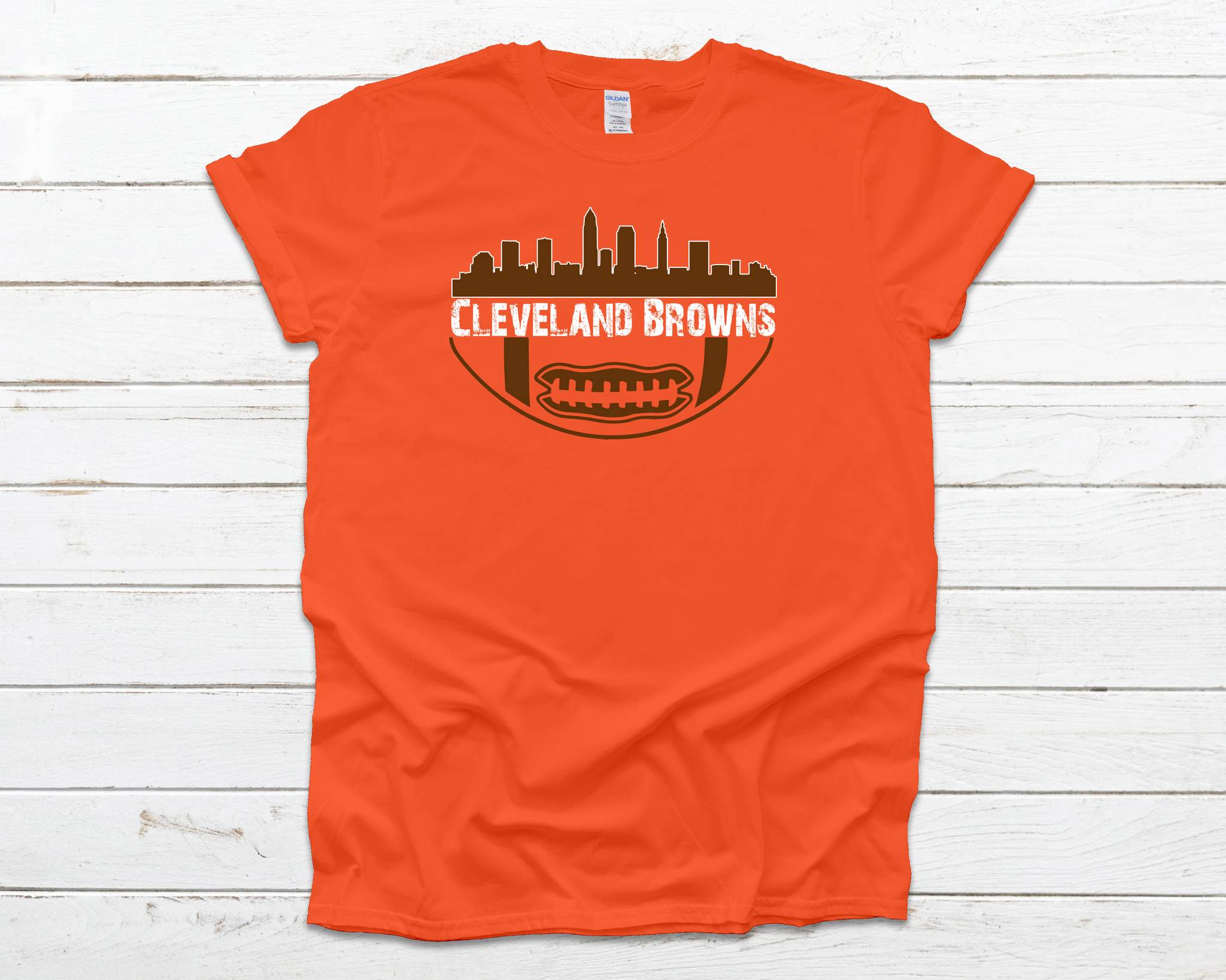 Cleveland Browns Graphic T-Shirt with Skyline Adult Small / Orange Shirt